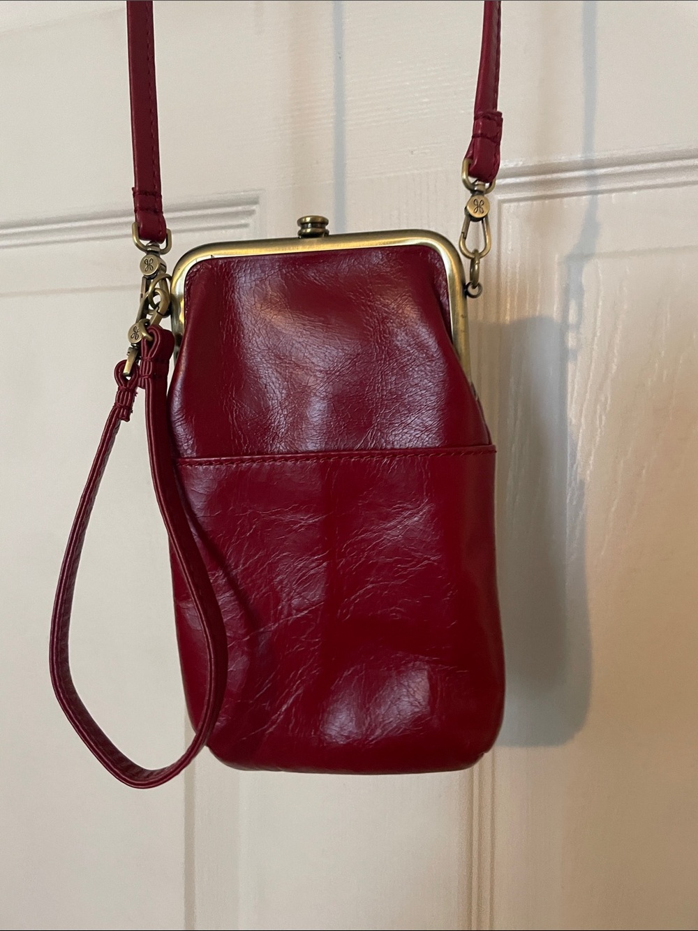 HOBO Melody Leather Phone Bag in Garnet with Shoulder & Wristlet Straps